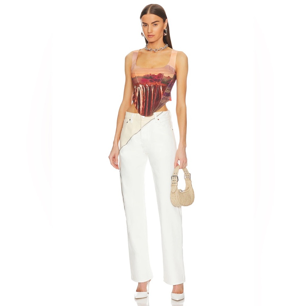 EB DENIM Gemini Wide Leg Jeans Zip- Embellished in White & Natural NWT Size 24